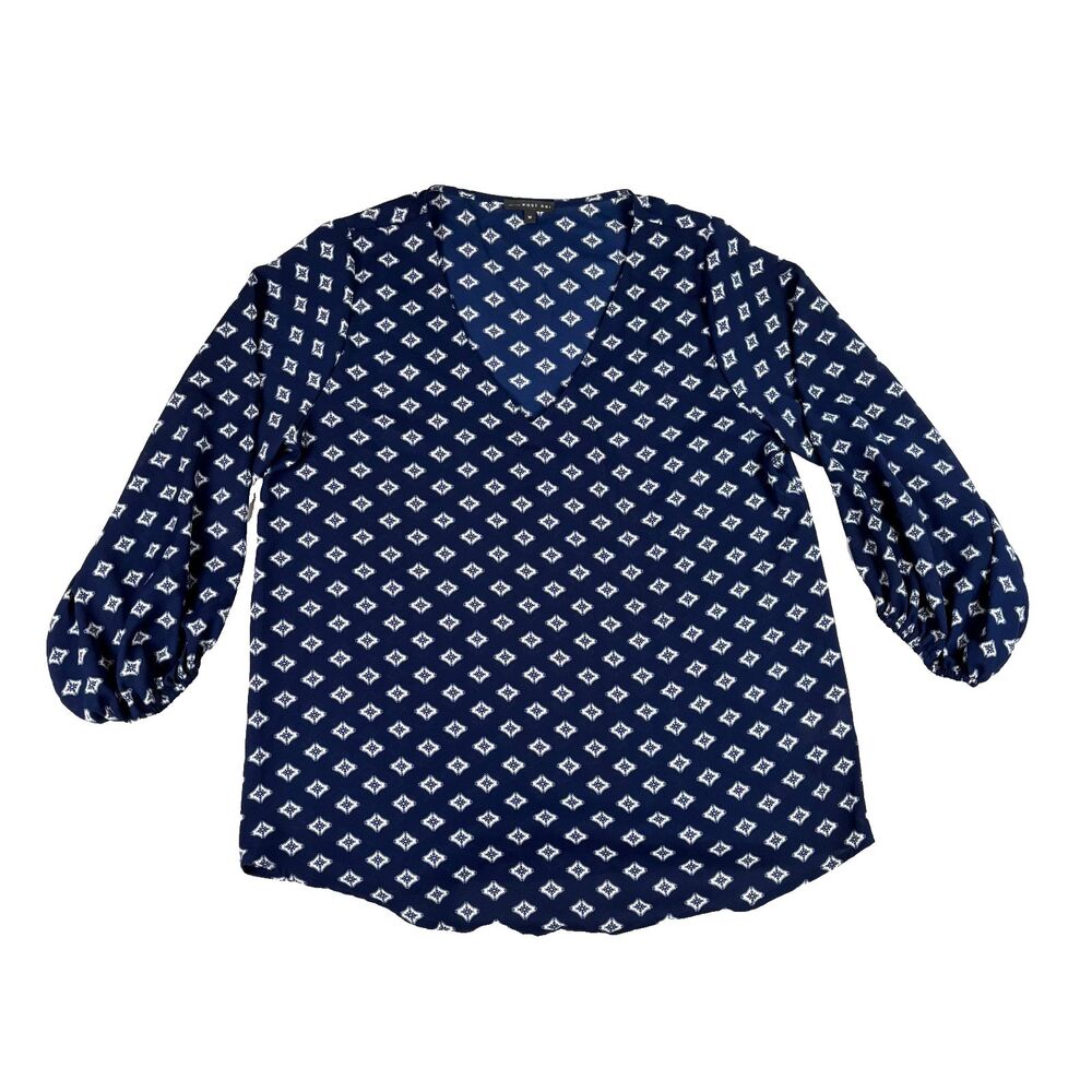 West Kel Semi Sheer Colorful 3/4 Sleeve Tunic Blouse Women’s Medium Blue‎